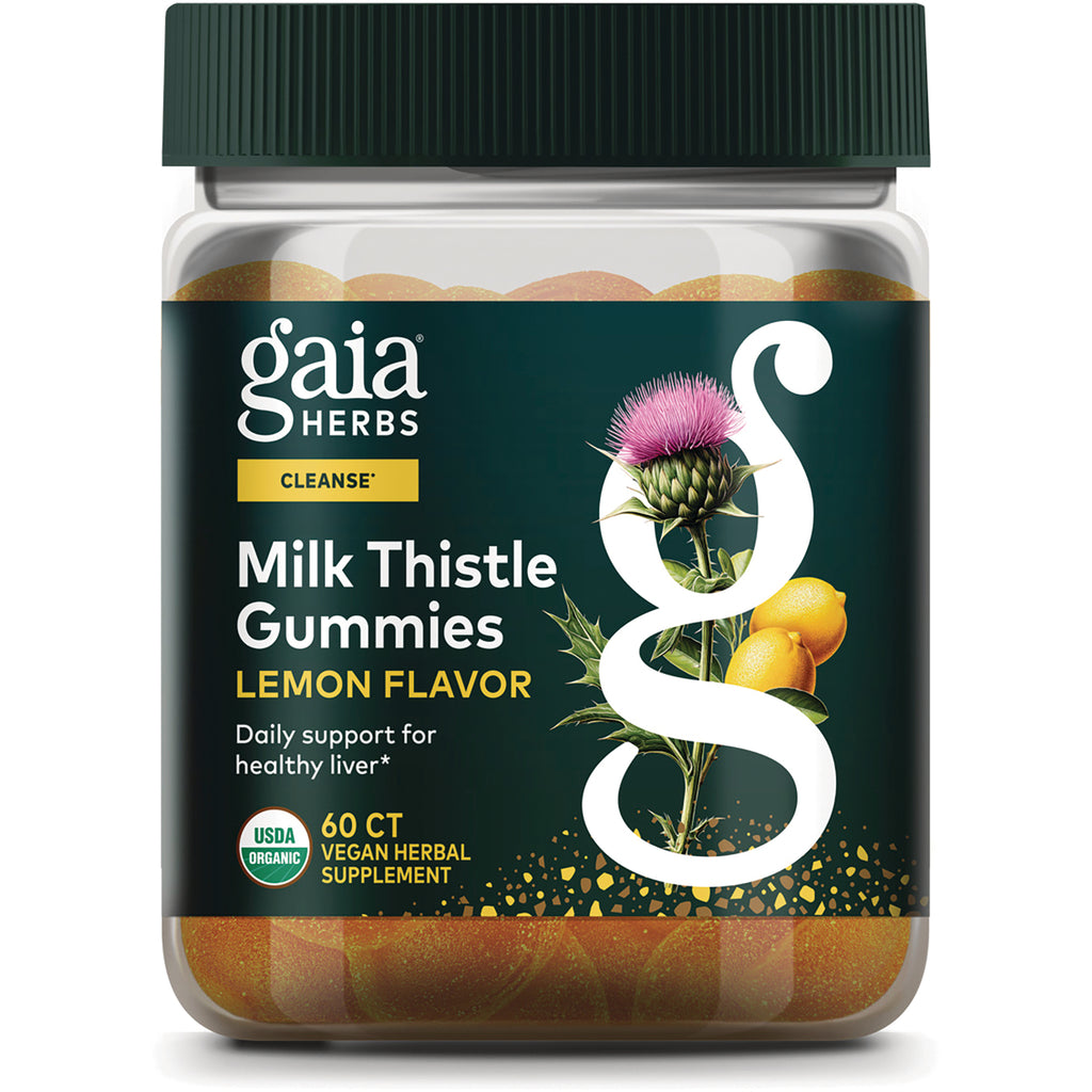 GH161 | Gaia Herbs milk thistle lemon flavor 60 vegan gummies jar front label - Thumbnail