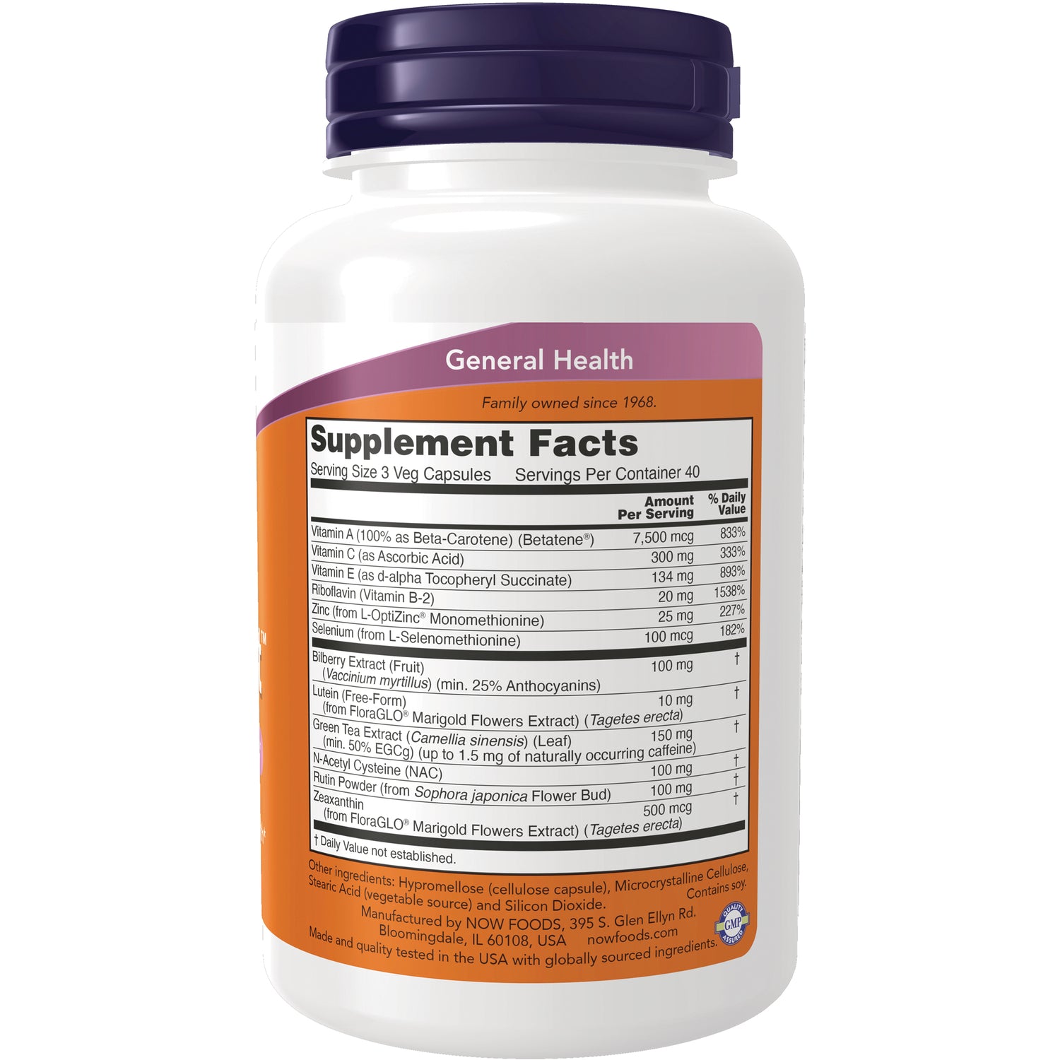 NWF423 | Back of white supplement bottle showing Supplement Facts panel and ingredient list