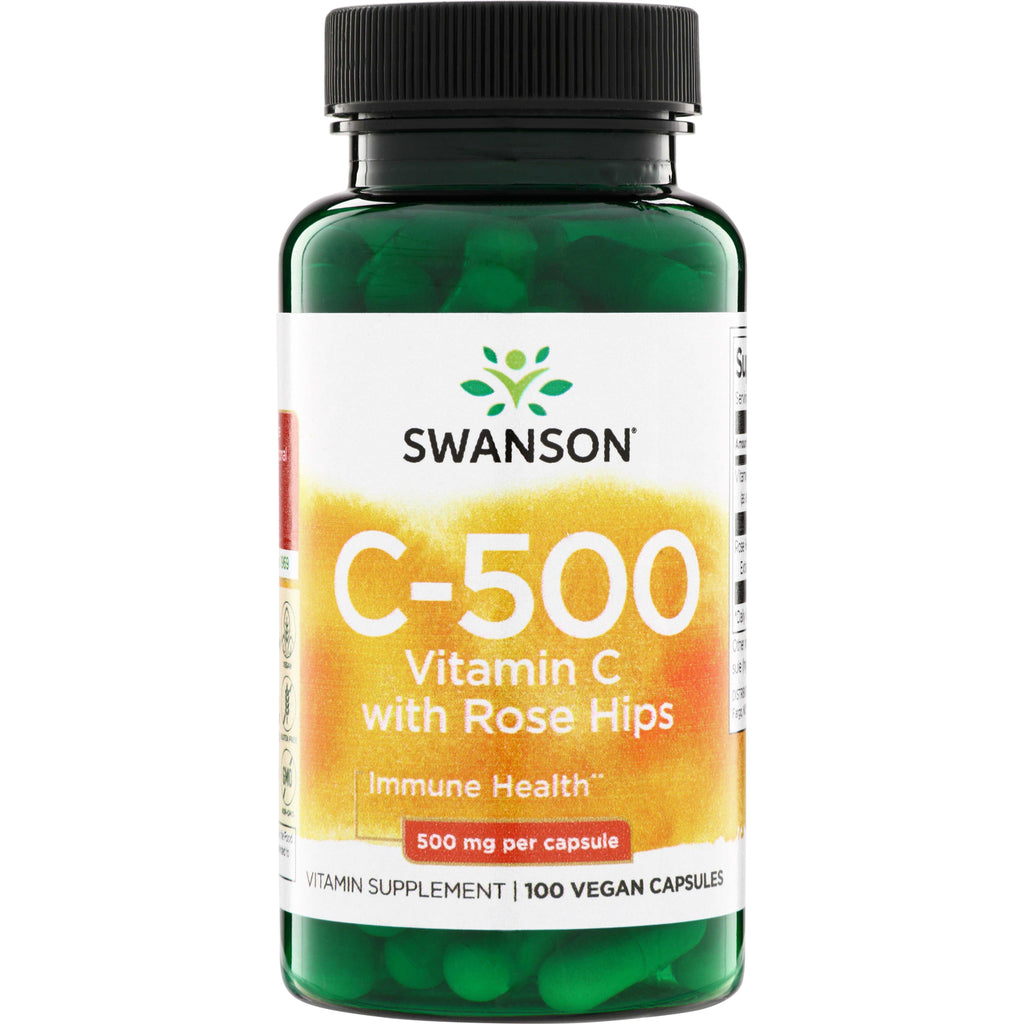 SW101 | Swanson C-500 Vitamin C with Rose Hips, 500 mg per capsule, 100 vegan capsules - Thumbnail