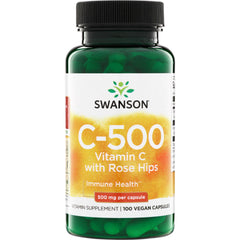 SW101 | Swanson C-500 Vitamin C with Rose Hips, 500 mg per capsule, 100 vegan capsules