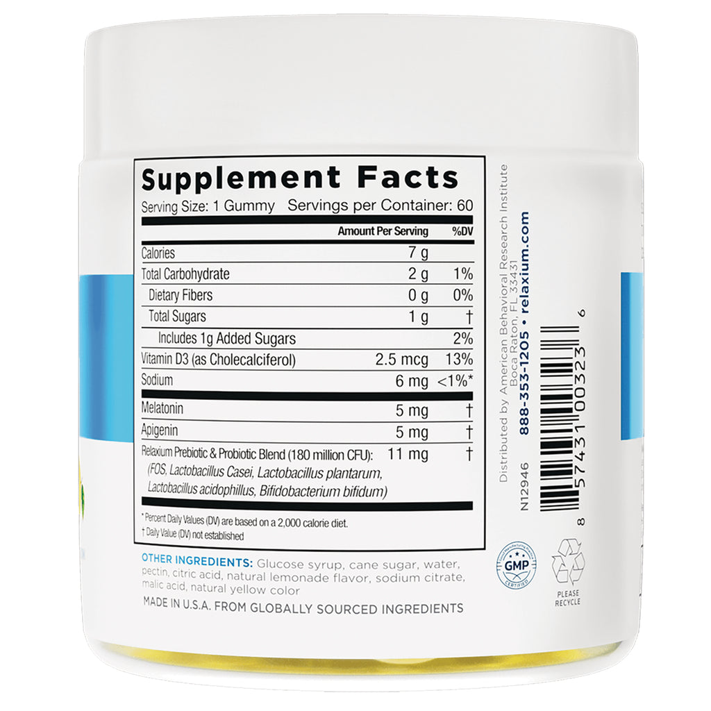 Supplement Facts and ingredient list on back of white gummy bottle with barcode - Thumbnail