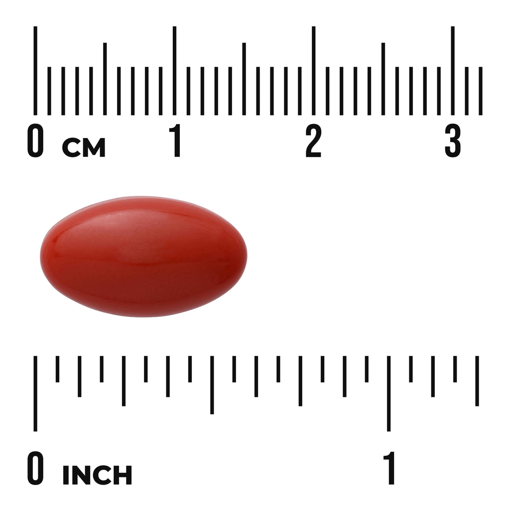 SWU013 | Red oval softgel pill shown next to centimeter and inch rulers, visible text '0 CM' and '0 INCH' - Thumbnail
