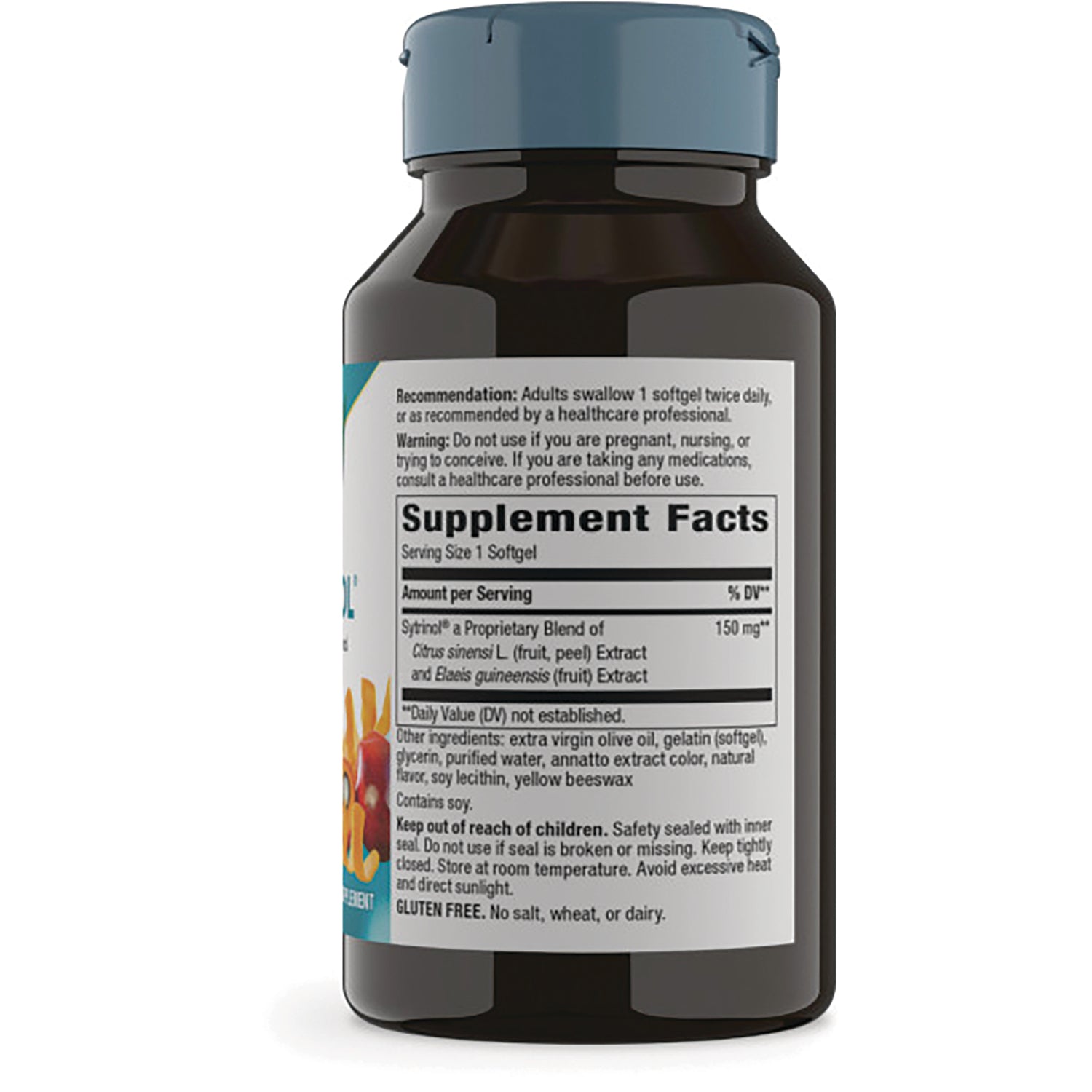 NW619 | Back of brown supplement bottle showing Supplement Facts panel, ingredients, warnings and child safety information