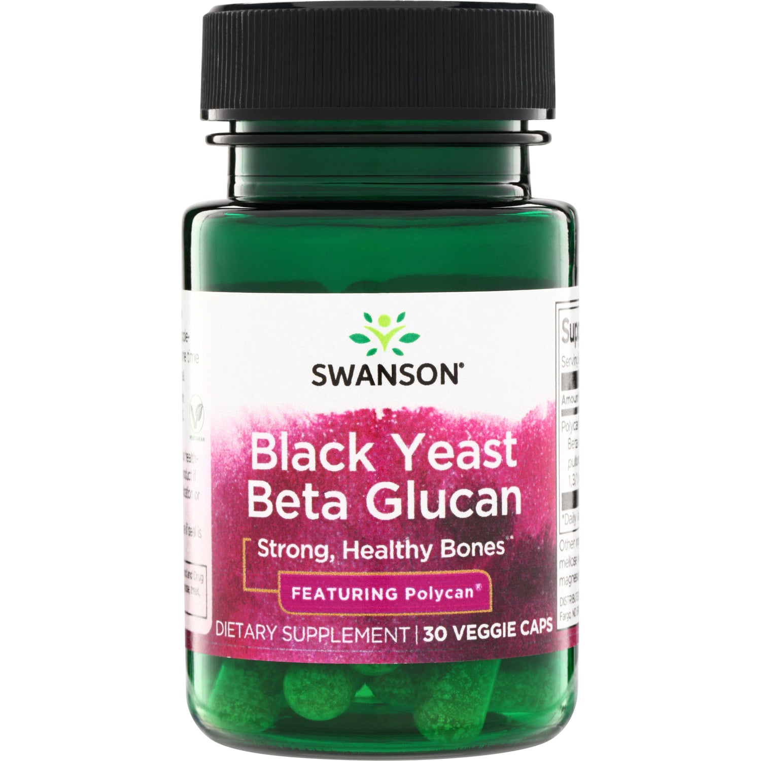 SWU905 | Swanson Black Yeast Beta Glucan supplement, Strong Healthy Bones, Featuring Polycan, 30 veggie caps front