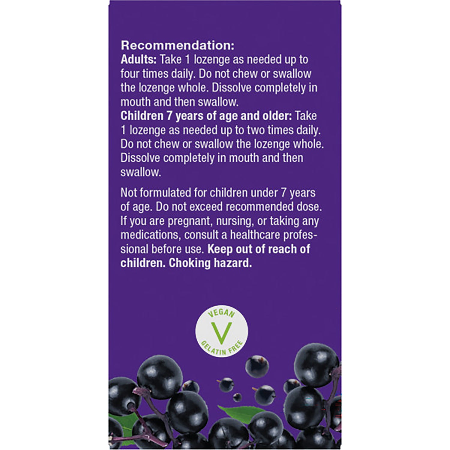 NW662 | Back of purple box reading Daily Immune Support Lozenges with elderberry benefits, icons and NATURESWAY.COM