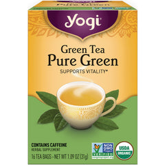AHW009 | Yogi Green Tea Pure Green tea box, supports vitality, 16 tea bags, Non-GMO Project Verified, USDA Organic