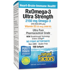 NFC118 | RxOmega-3 Ultra Strength 2150 mg Omega-3 with Vitamin D3 25 mcg 150 softgels box by Natural Factors