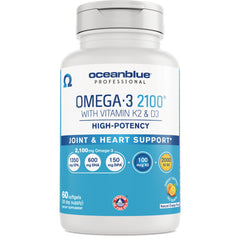 OCB003 | Oceanblue Professional Omega-3 2100 bottle, high-potency with vitamin K2 and D3, joint and heart support, 60 softgels