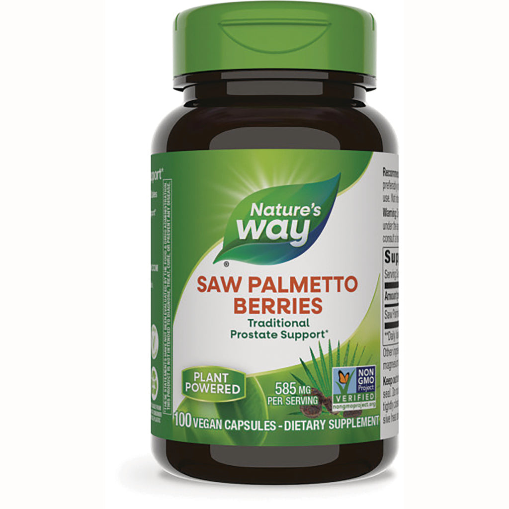 NW472 | Nature's Way Saw Palmetto Berries supplement bottle front label, 100 vegan capsules 585 mg per serving - Thumbnail