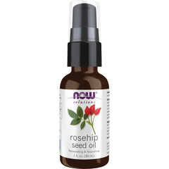 NWF200 | Amber pump bottle labeled NOW solutions rosehip seed oil 1 fl. oz