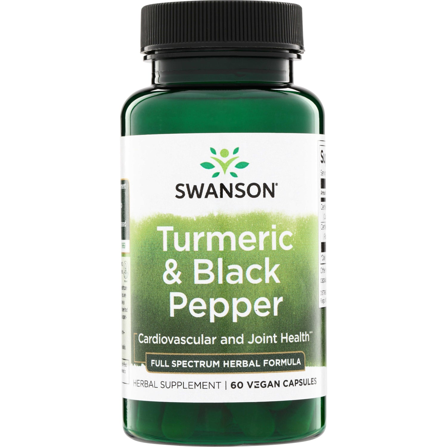 SW1613 | Swanson Turmeric & Black Pepper supplement bottle, 60 vegan capsules, Cardiovascular and Joint Health