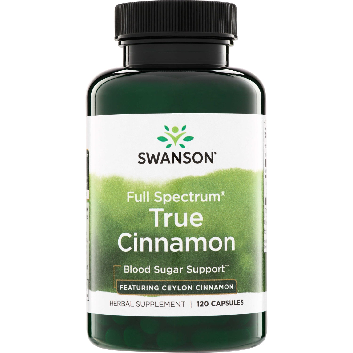 SW1752 | Swanson Full Spectrum True Cinnamon supplement, Blood Sugar Support, 120 capsules, featuring Ceylon cinnamon