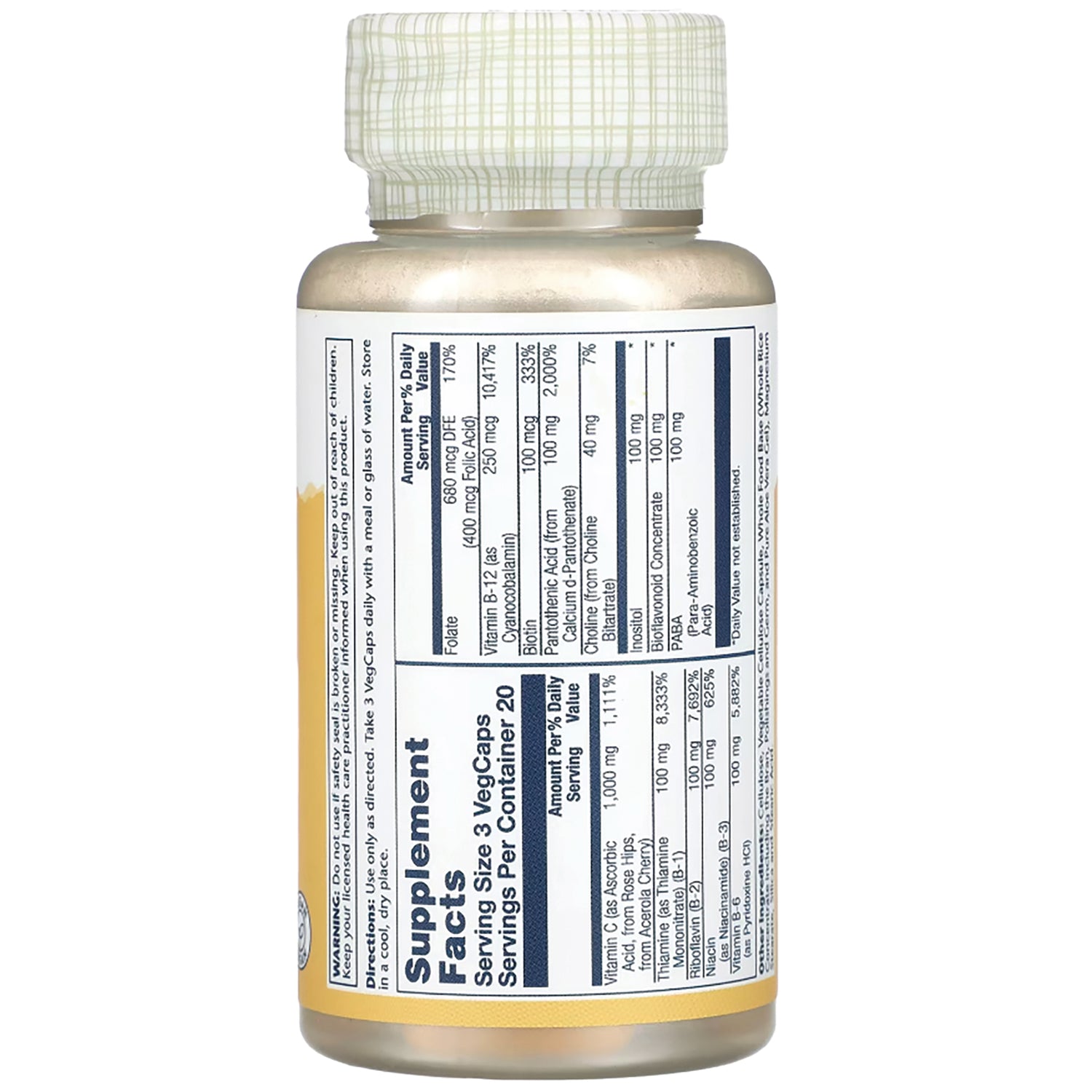 SLR292 | Back label showing Supplement Facts panel, serving size 3 VegCaps and directions