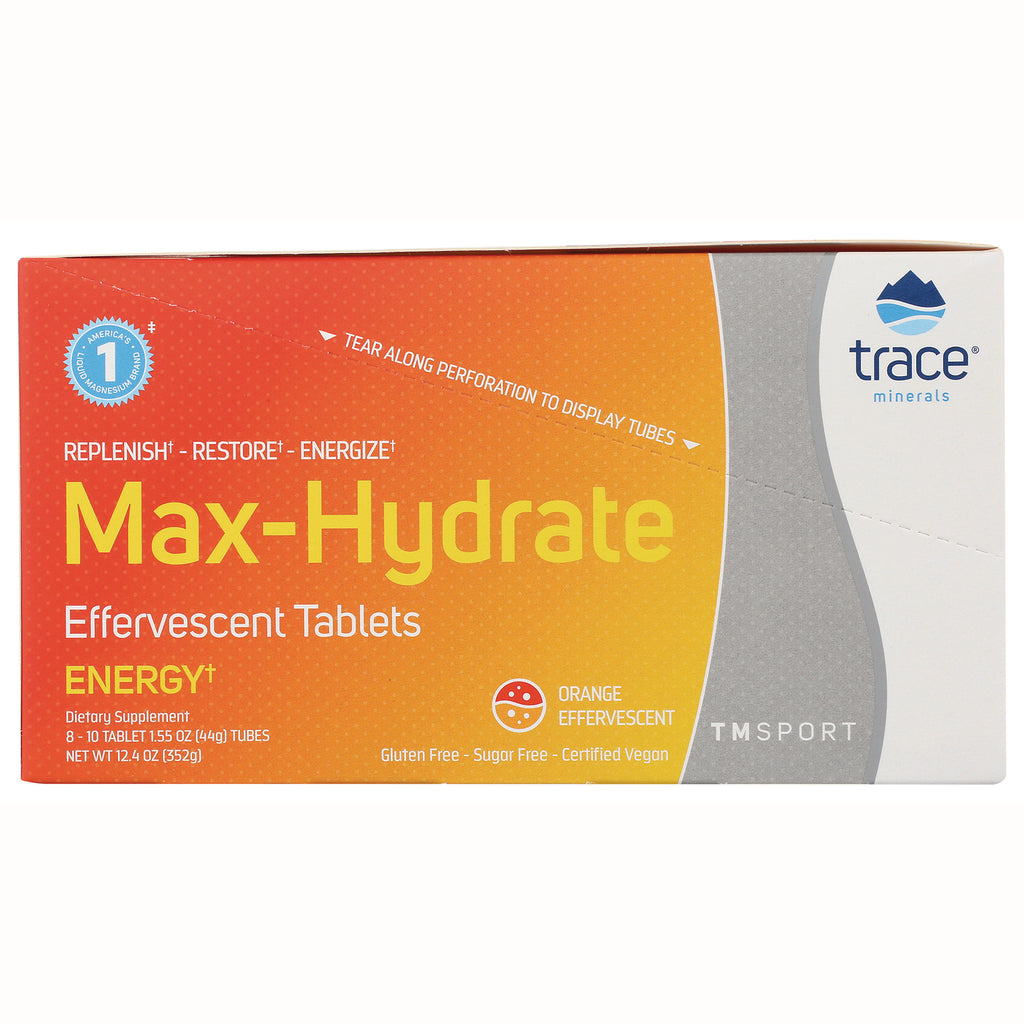 TM078 | Trace Minerals Max-Hydrate Effervescent Tablets Energy, Orange flavor box front - Thumbnail