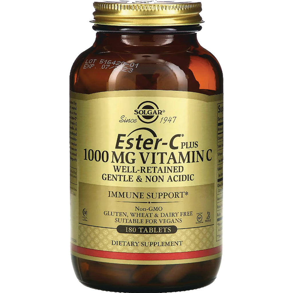 SLG359 | Amber glass bottle of Solgar Ester-C plus 1000 mg Vitamin C, 180 tablets, gold label - Thumbnail