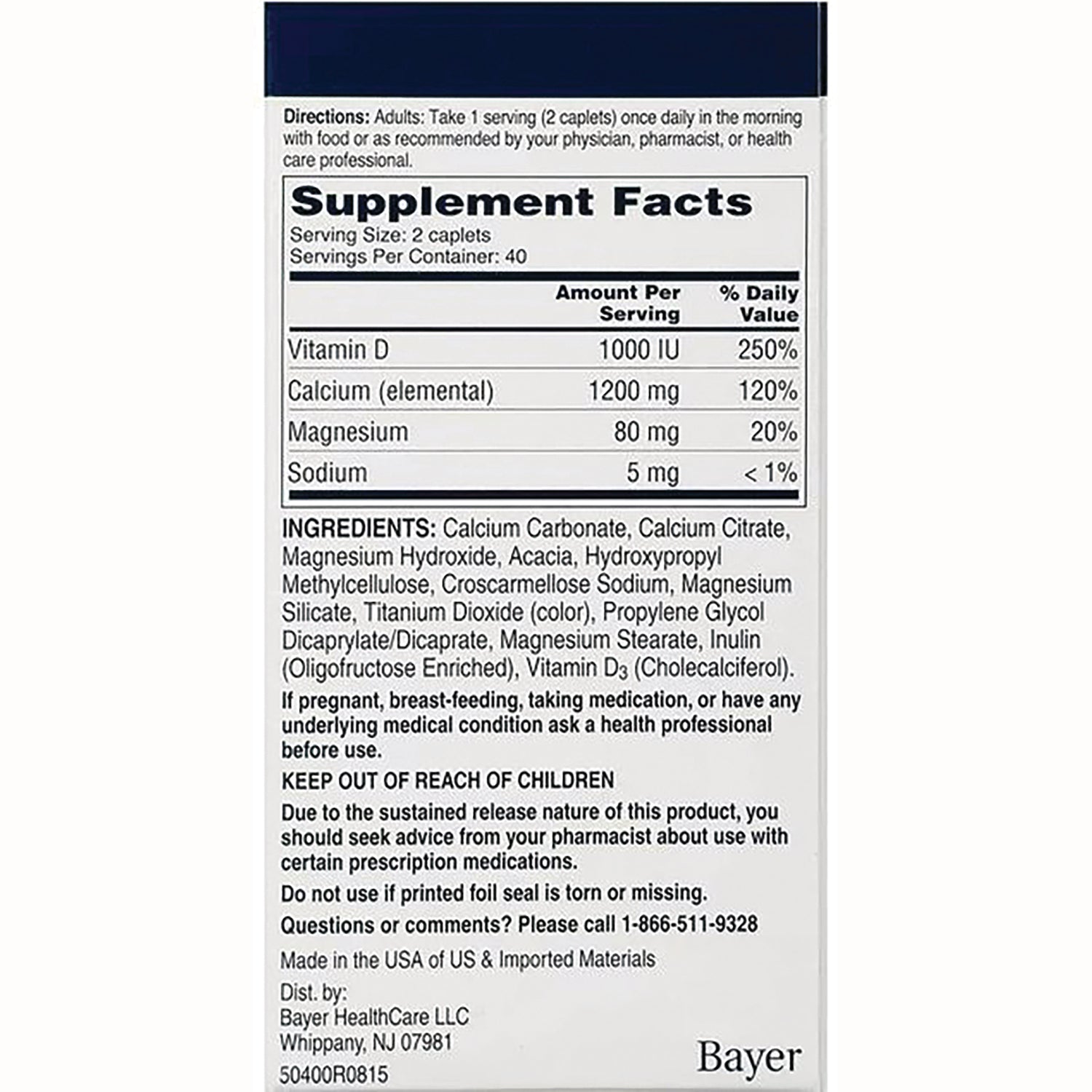 CCL004 | Back panel showing Supplement Facts listing Vitamin D 1000 IU, Calcium 1200 mg, Magnesium 80 mg and ingredients