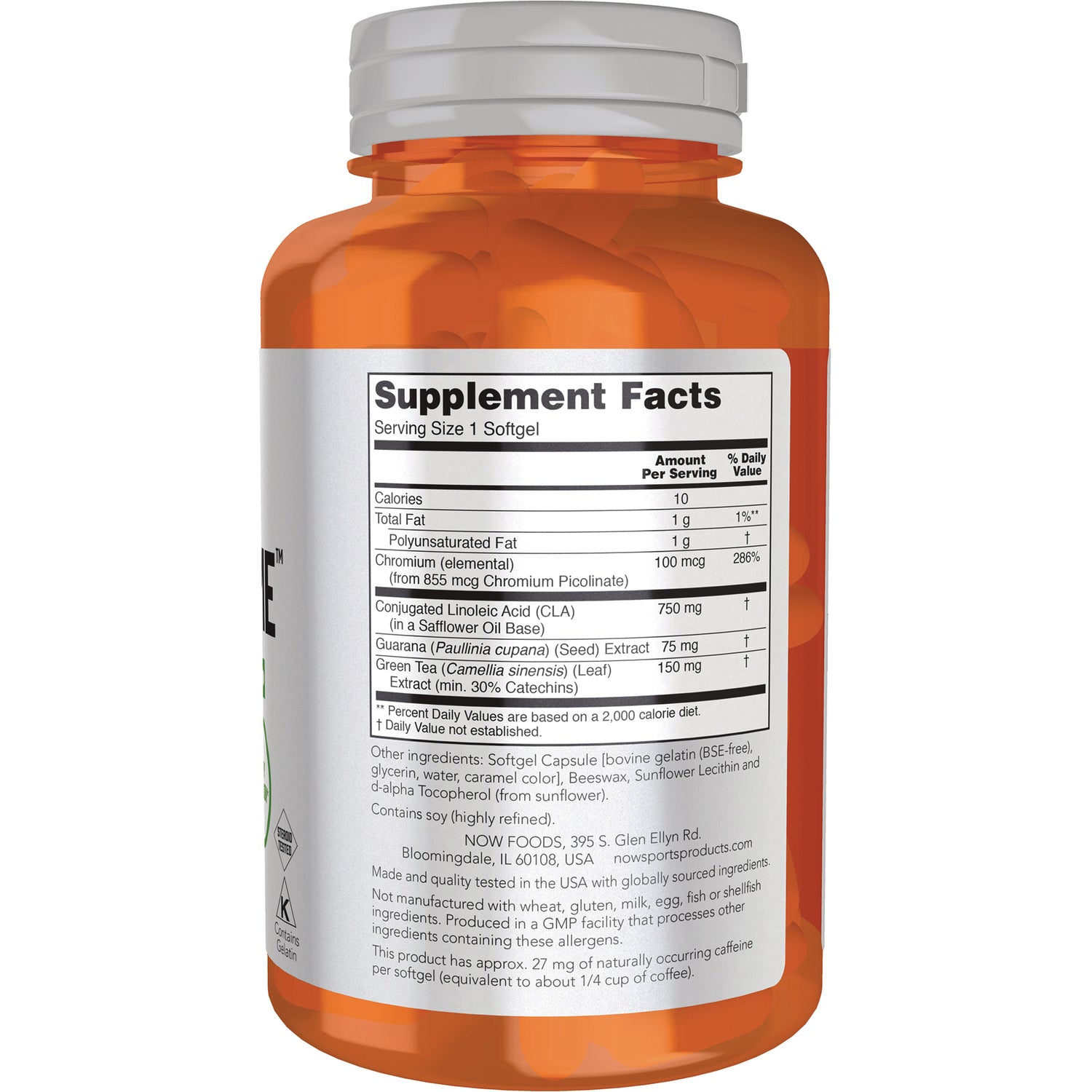 NWF808 | Back of orange supplement bottle showing Supplement Facts panel with ingredients and nutrition facts