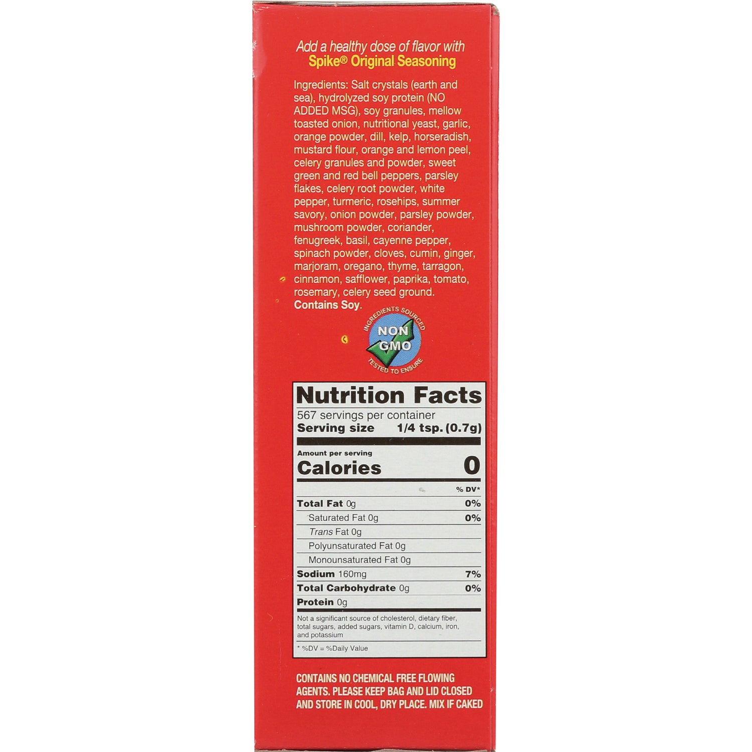 MPR002 | Red seasoning box back showing ingredients list and Nutrition Facts panel