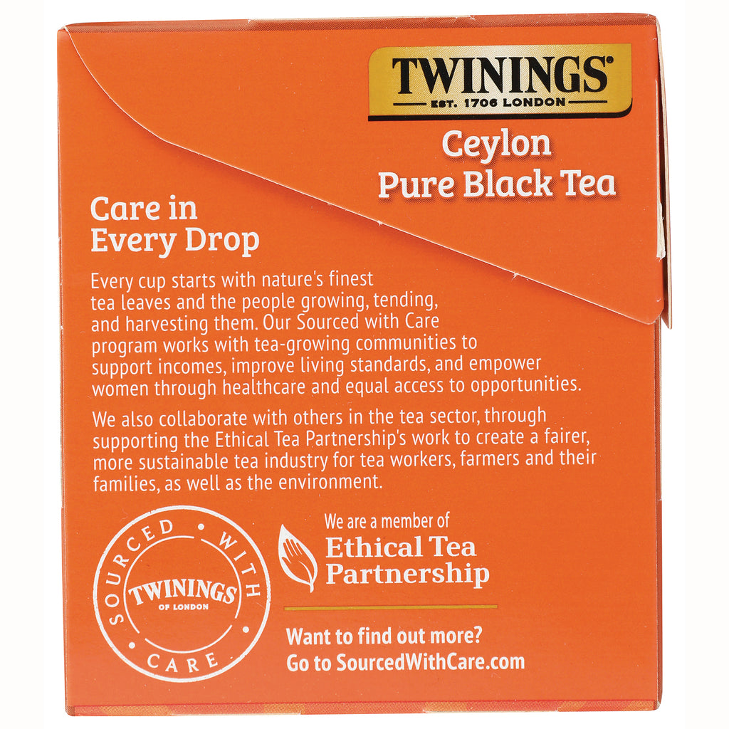 TWN005 | Twinings Ceylon Pure Black Tea box back with Care in Every Drop copy and Ethical Tea Partnership badge - Thumbnail