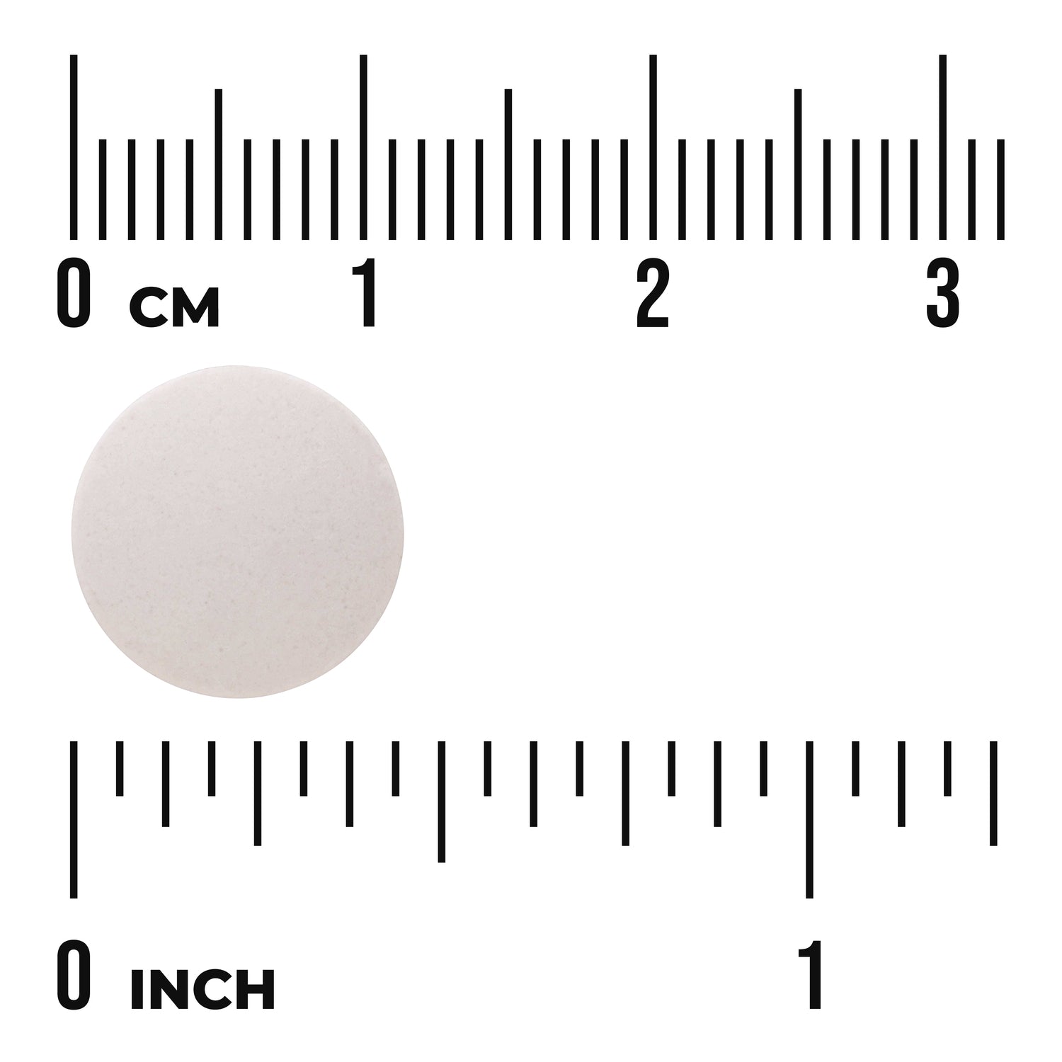SWU719 | Round white tablet shown with size scale in cm and inches