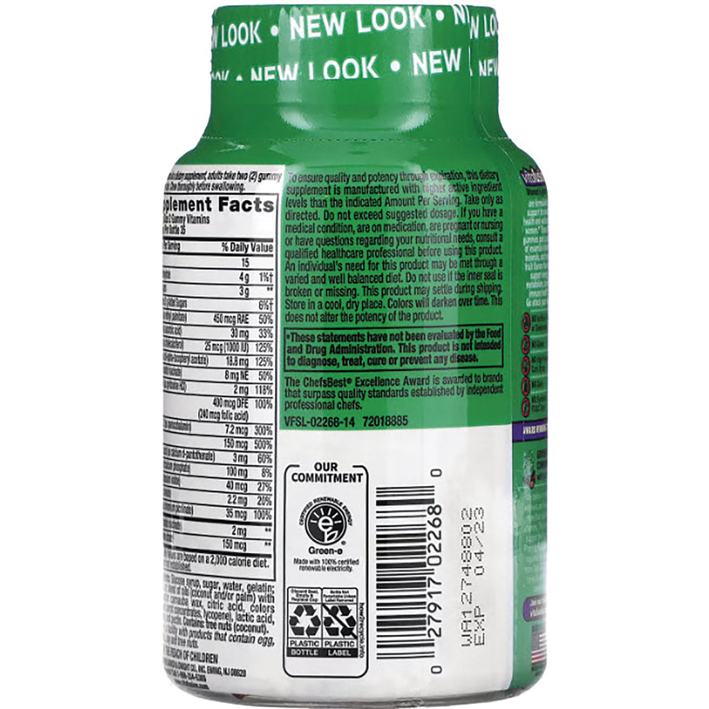 VFS012 | Back of gummy vitamin bottle with Supplement Facts panel, barcode, and green cap reading NEW LOOK - Thumbnail