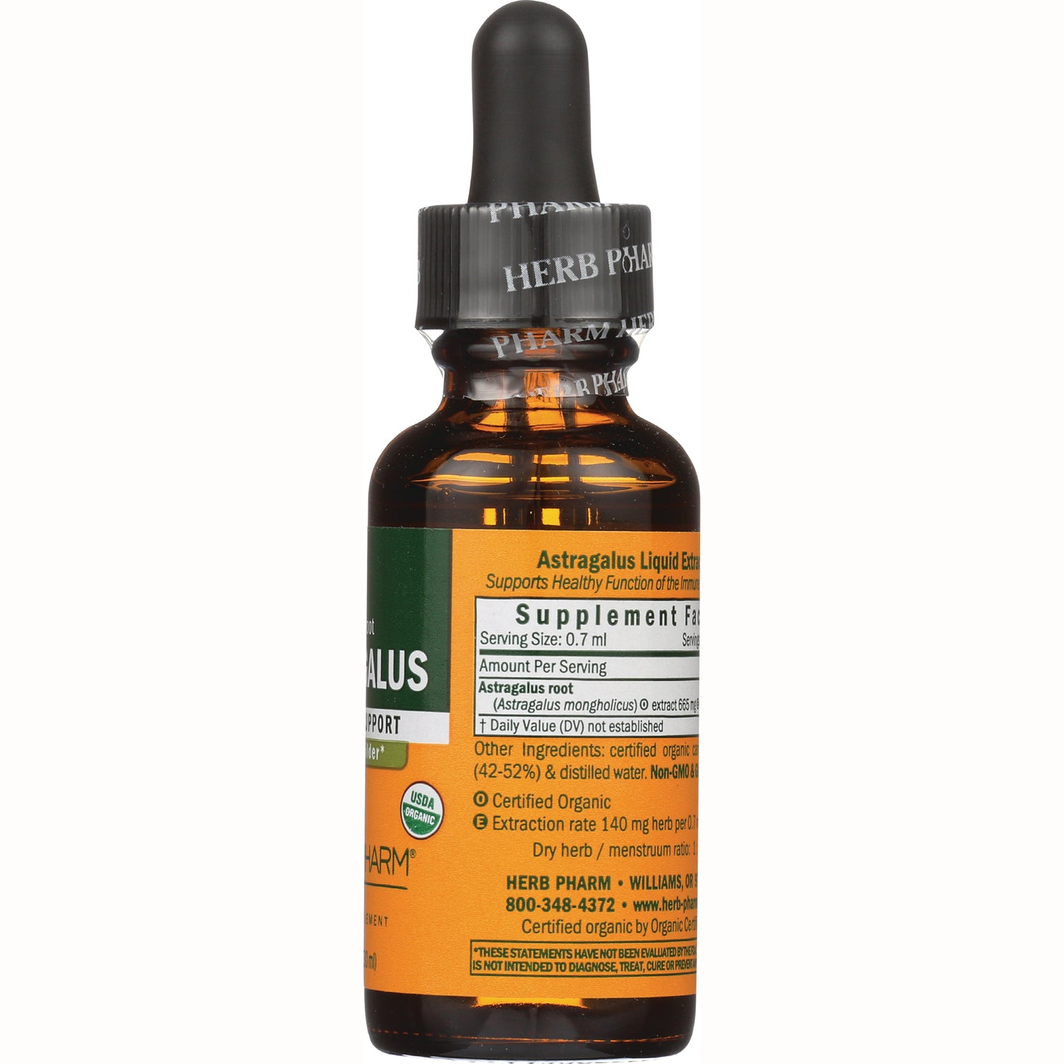 HPH003 | Back label showing supplement facts and ingredients on amber dropper bottle