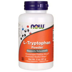 NWF768 | NOW L-Tryptophan Powder bottle, orange label reading Supports Relaxation, Net Wt. 2 oz (57 g)