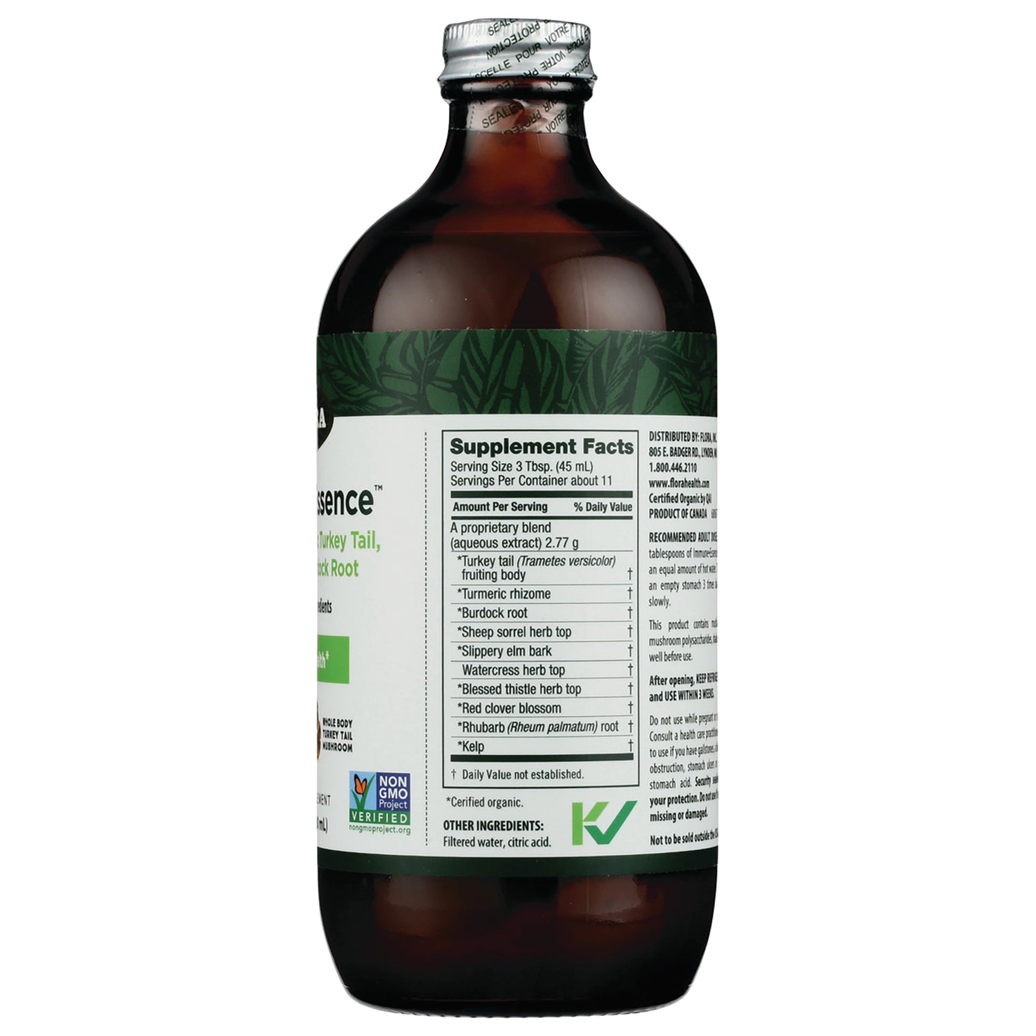 FL107 | Back of amber glass supplement bottle showing Supplement Facts panel and ingredient list