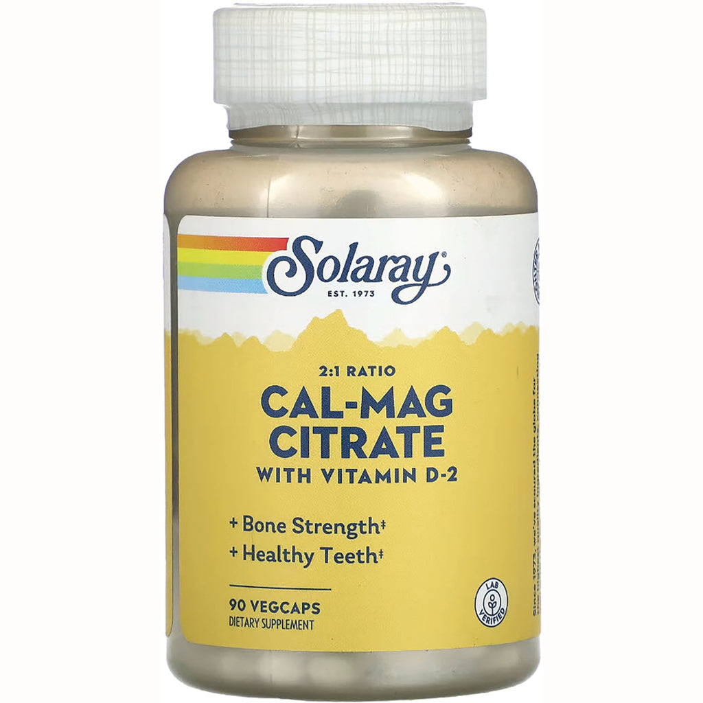 SLR337 | Solaray Cal-Mag Citrate with Vitamin D-2, 2:1 ratio, 90 vegcaps dietary supplement bottle - Thumbnail