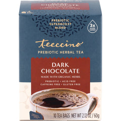 TCN033 | Teeccino Prebiotic Herbal Tea, Dark Chocolate, 10 tea bags, 2.12 oz (60 g)