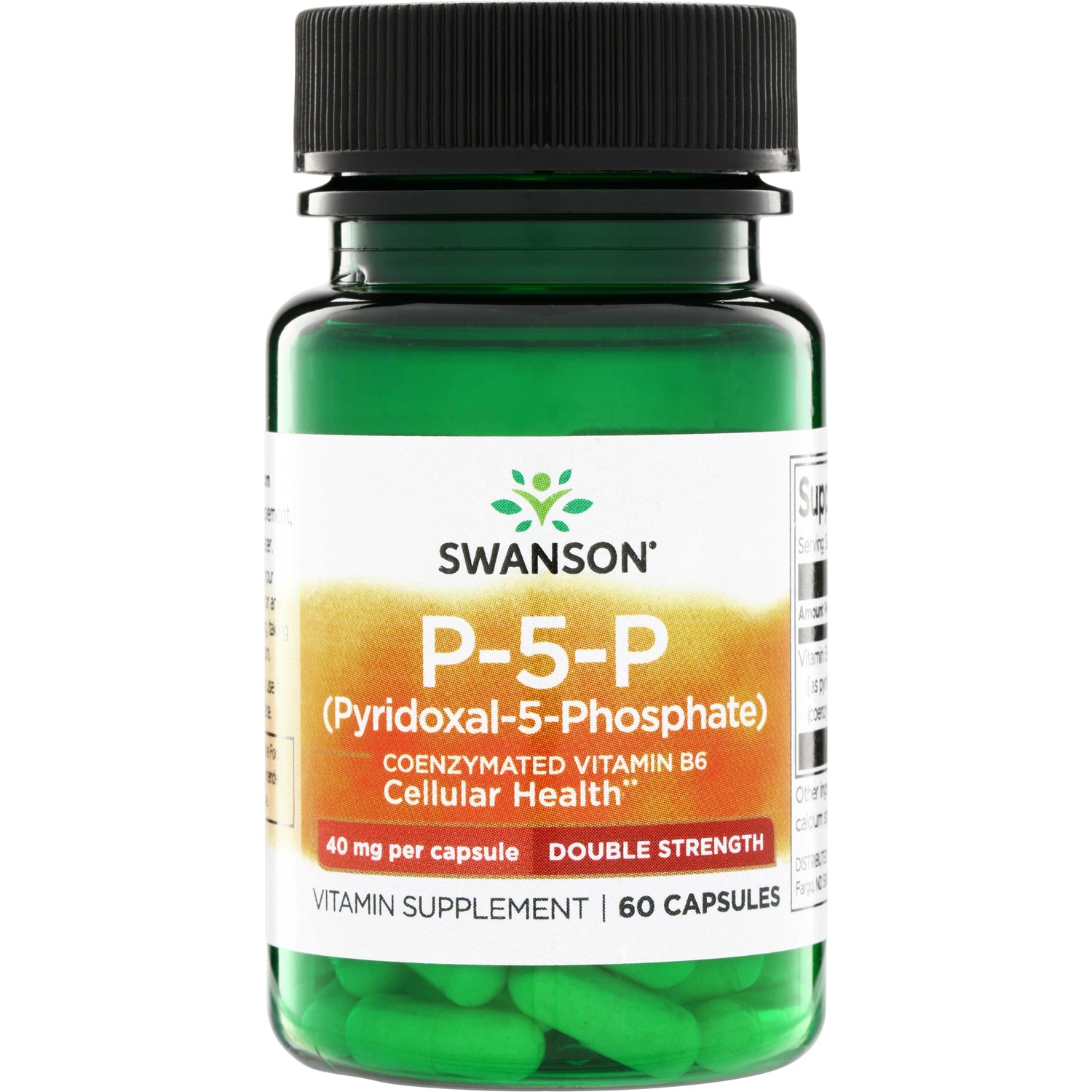 SWU1027 | Swanson P-5-P (Pyridoxal-5-Phosphate) Coenzymated Vitamin B6, 40 mg per capsule, Double Strength, 60 capsules