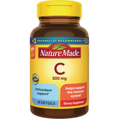 NTM144 | Nature Made Vitamin C 500 mg bottle, 60 softgels front label showing antioxidant support