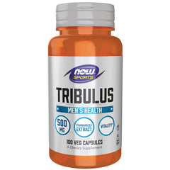NWF356 | NOW Sports Tribulus men's health 500 mg, 100 veg capsules in orange supplement bottle