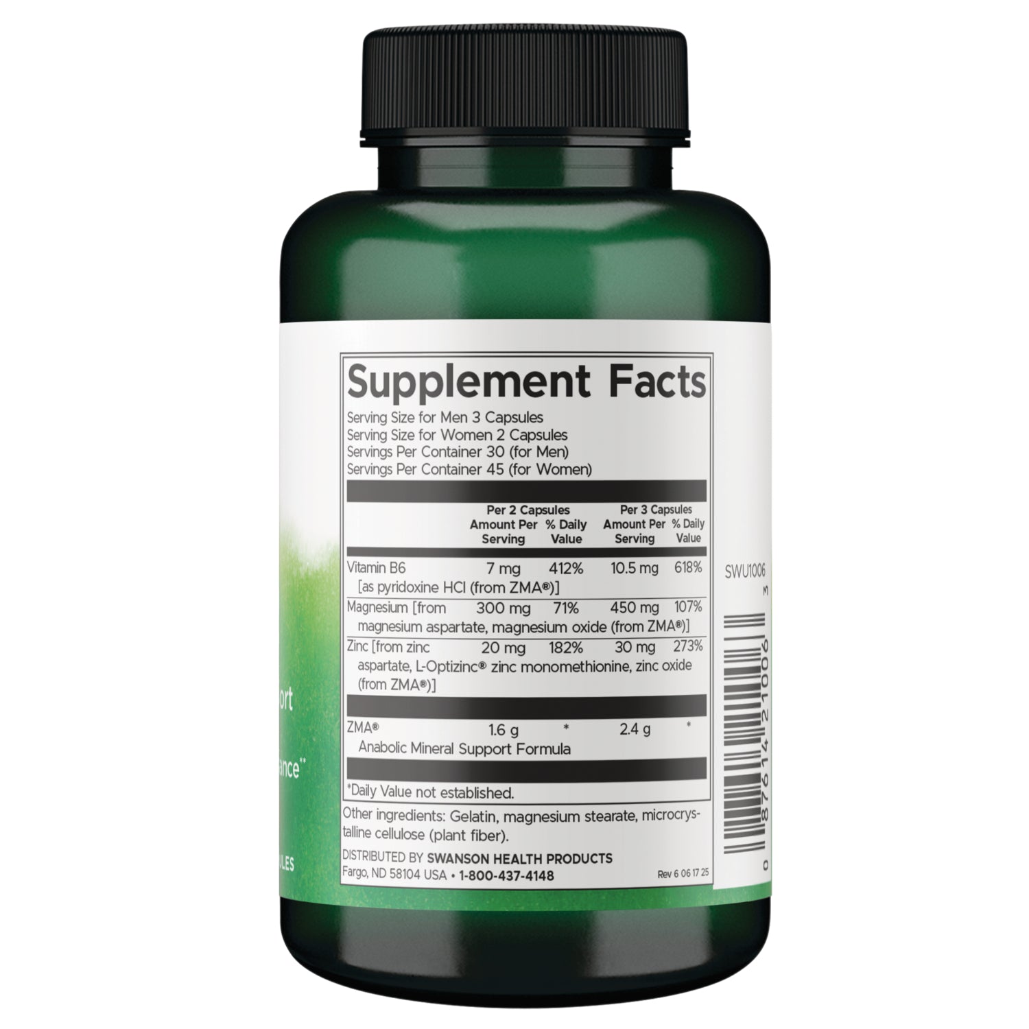 SWU1006 | Back label with supplement facts and serving information