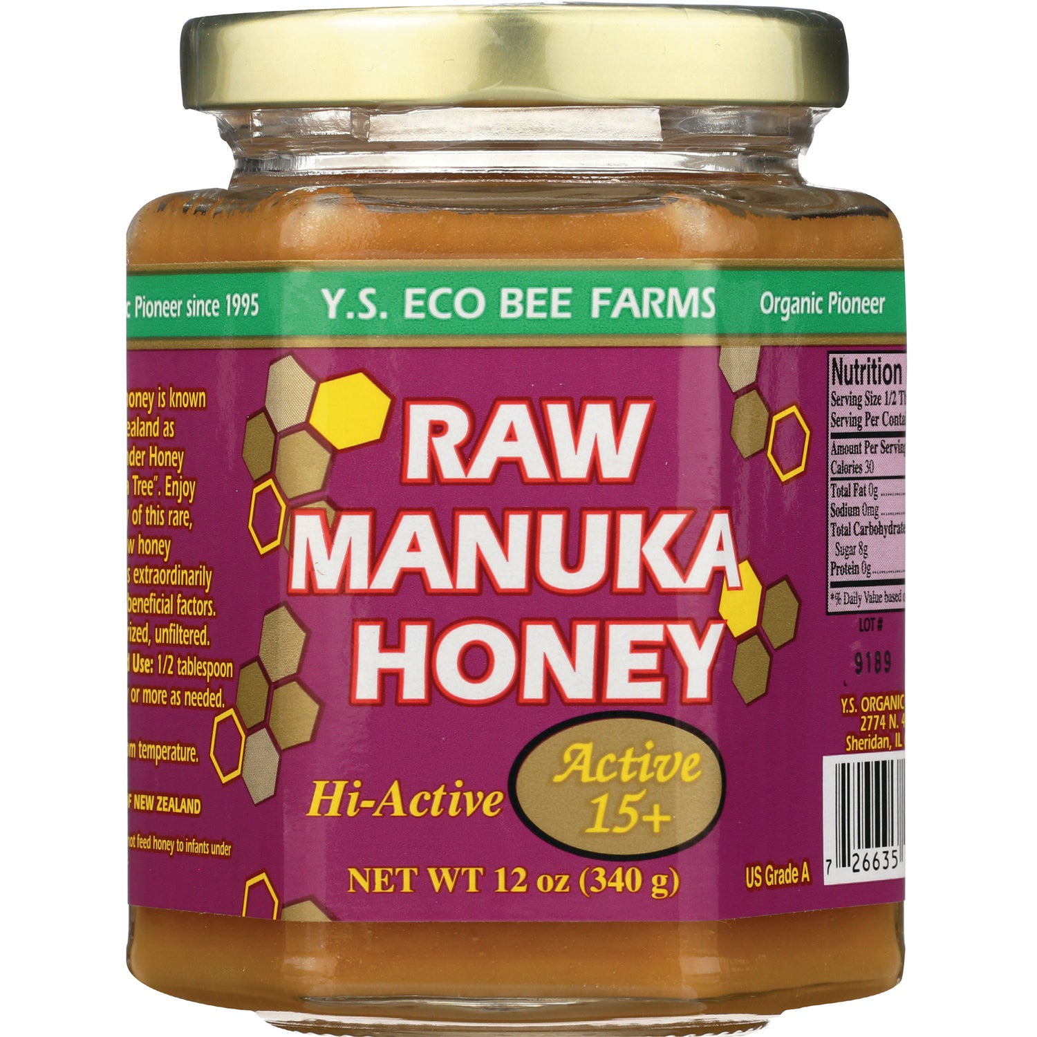 YS020 | Y.S. Eco Bee Farms Raw Manuka Honey, Hi-Active 15+, 12 oz jar