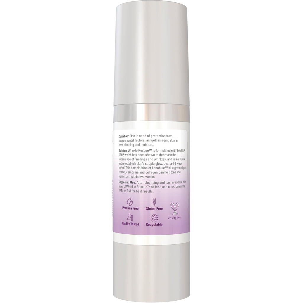 NWF517 | Back label of silver pump bottle with usage instructions and purple icons: paraben free, gluten free, recyclable, cruelty free - Thumbnail