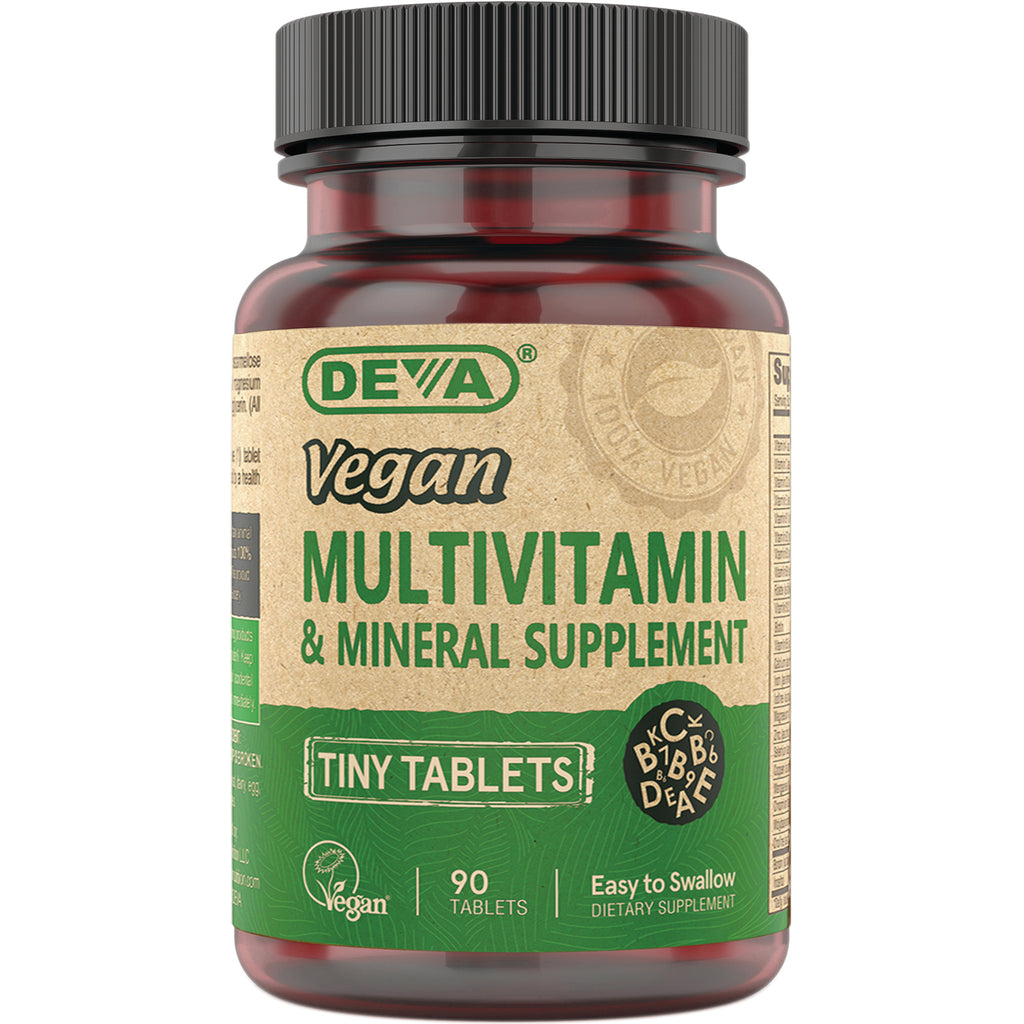 DEV024 | DEVA Vegan multivitamin & mineral supplement bottle labeled Tiny Tablets, 90 tablets - Thumbnail
