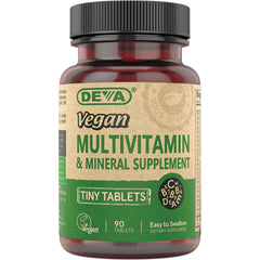 DEV024 | DEVA Vegan multivitamin & mineral supplement bottle labeled Tiny Tablets, 90 tablets
