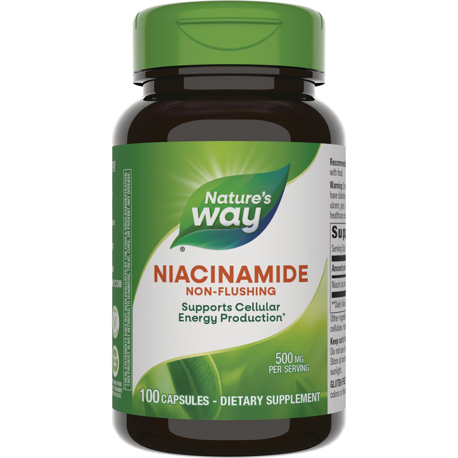NW328 | Nature's Way Niacinamide non-flushing supplement bottle, 100 capsules, 500 mg per serving