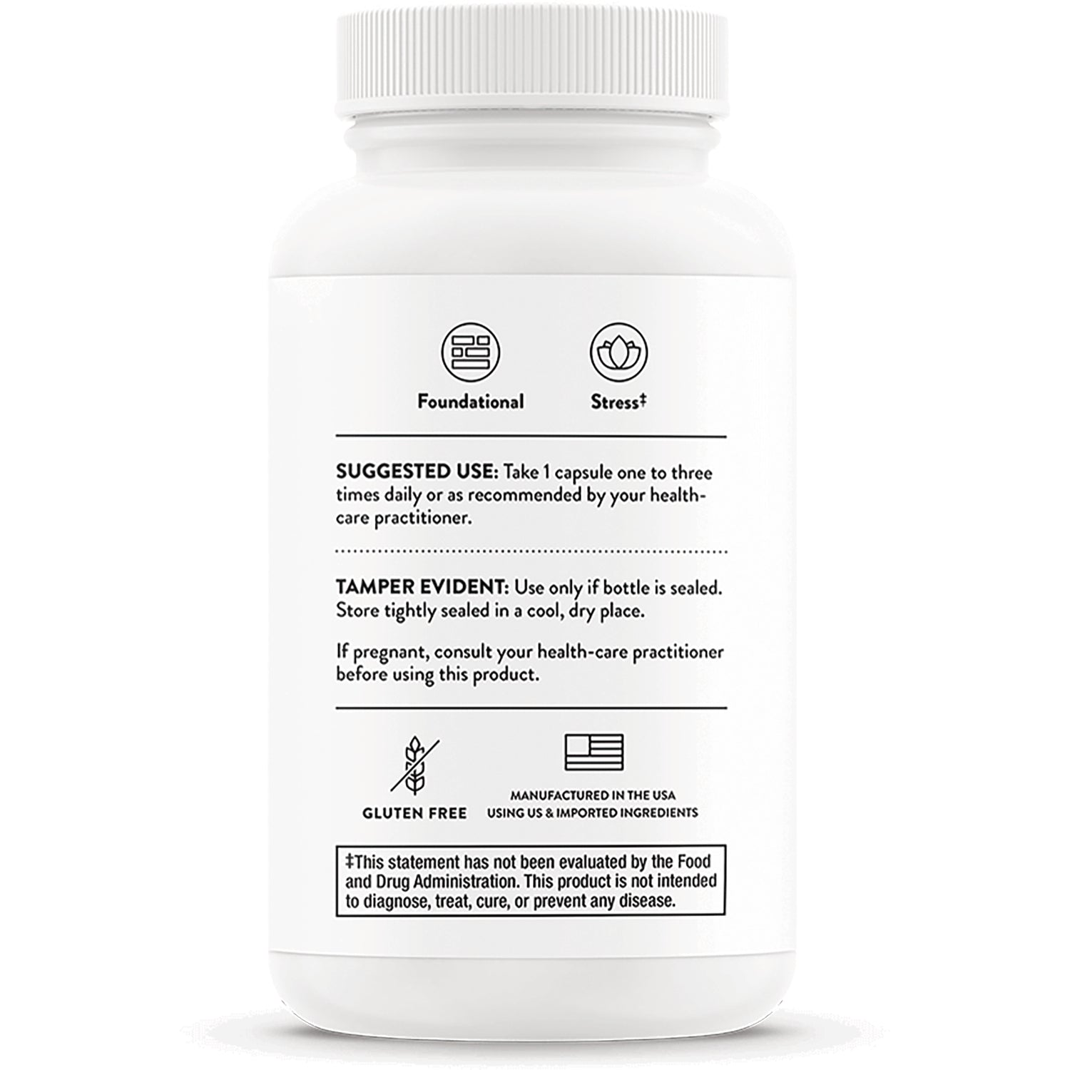 TRN012 | Back label with Suggested Use, tamper evident info, Gluten Free, and Manufactured in the USA text