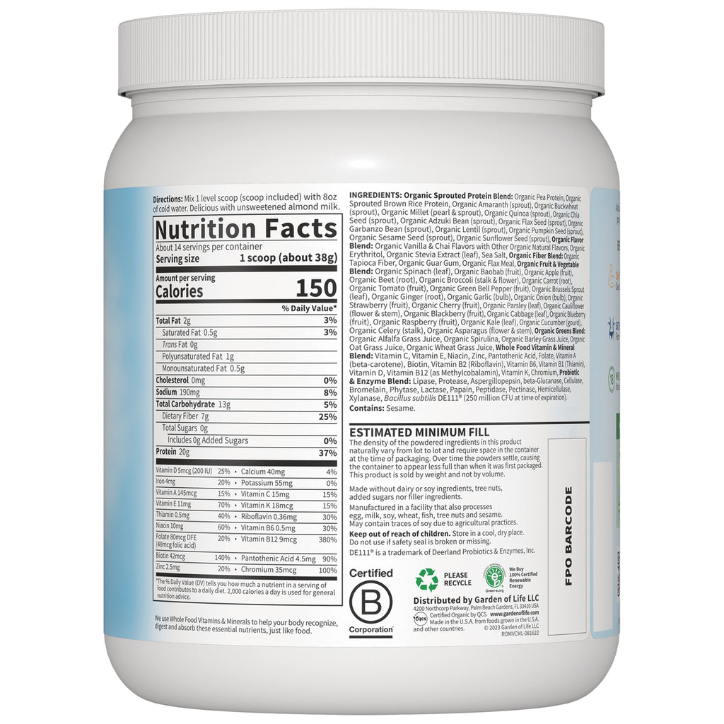 GLF160 | Back label showing Nutrition Facts panel, ingredients, and estimated minimum fill on white supplement tub - Thumbnail