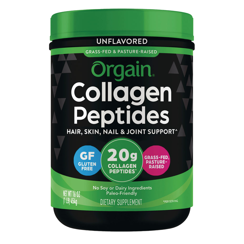 OGN005 | Orgain Collagen Peptides unflavored tub front label showing 20g collagen peptides, gluten free and grass-fed - Thumbnail