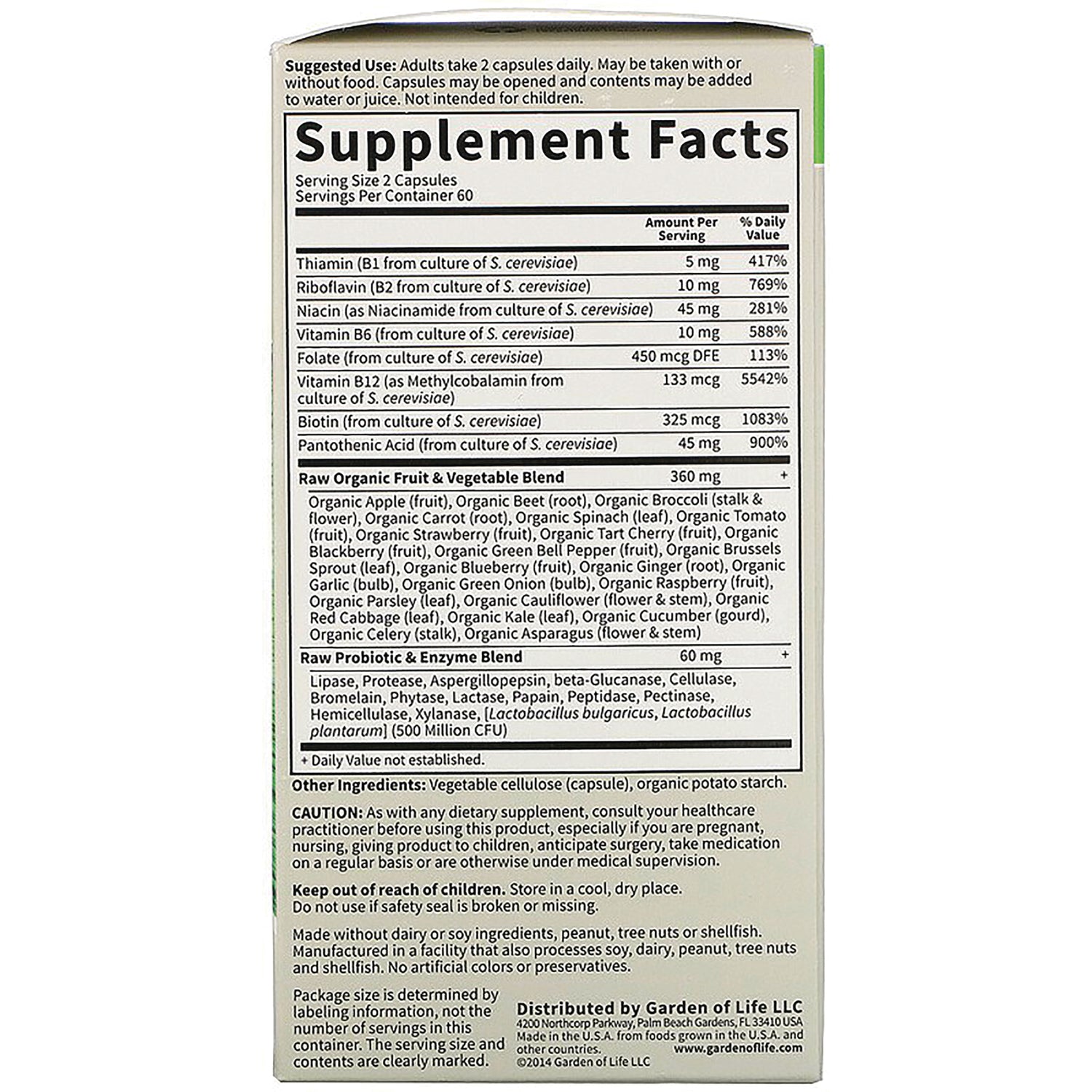 GLF147 | Supplement Facts and ingredient list on back of white and green supplement box