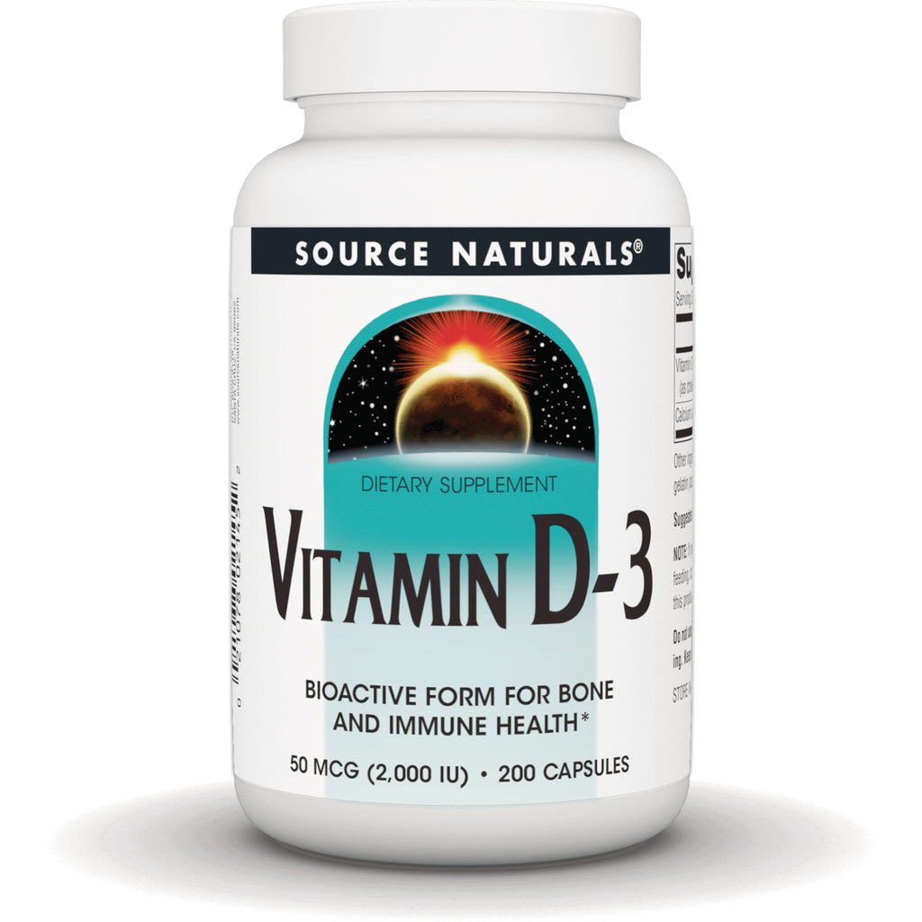 SN323 | Source Naturals Vitamin D-3 dietary supplement, 50 mcg (2,000 IU), 200 capsules - Thumbnail