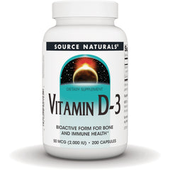 SN323 | Source Naturals Vitamin D-3 dietary supplement, 50 mcg (2,000 IU), 200 capsules
