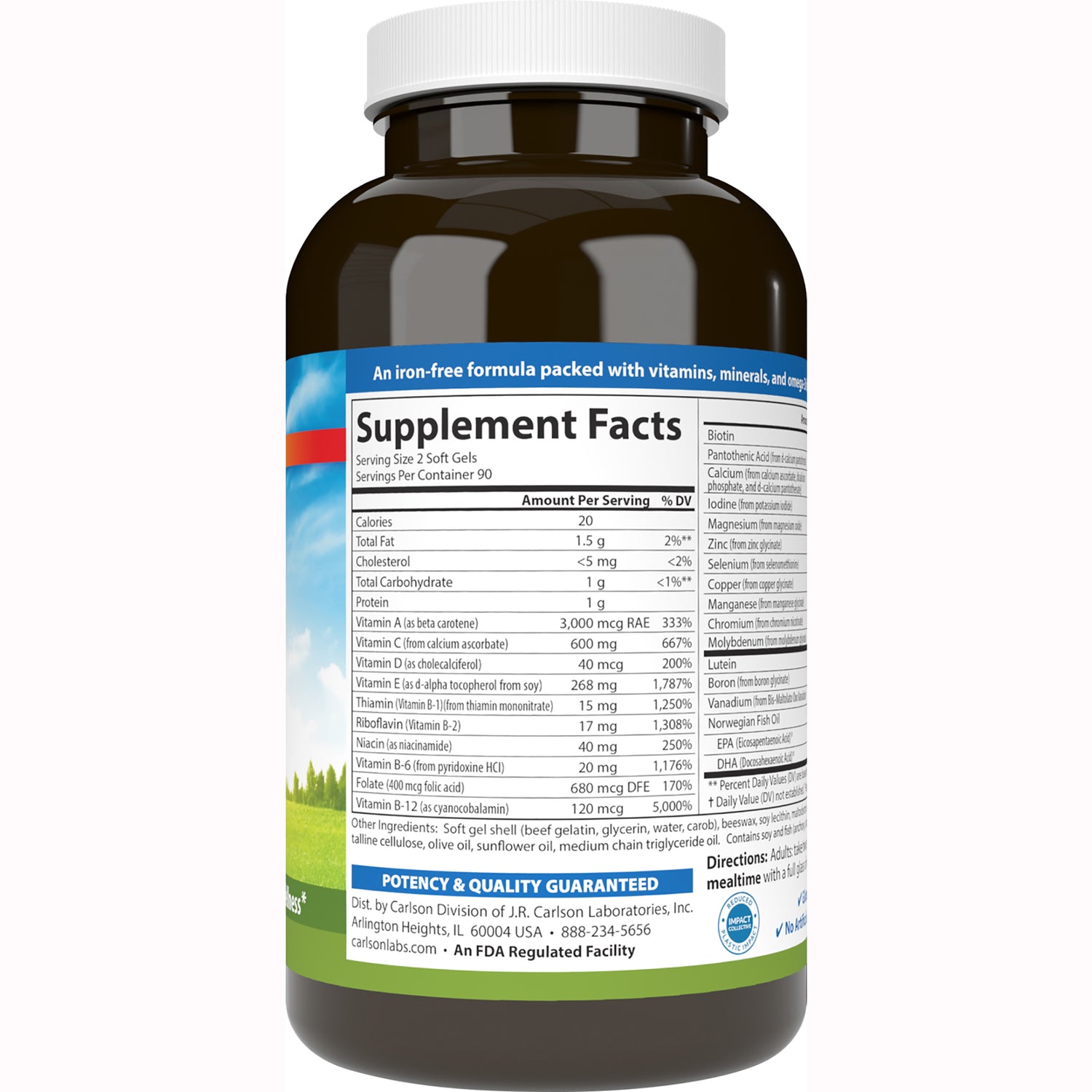 CSN182 | Supplement Facts nutrition panel and ingredient list on back of brown supplement bottle