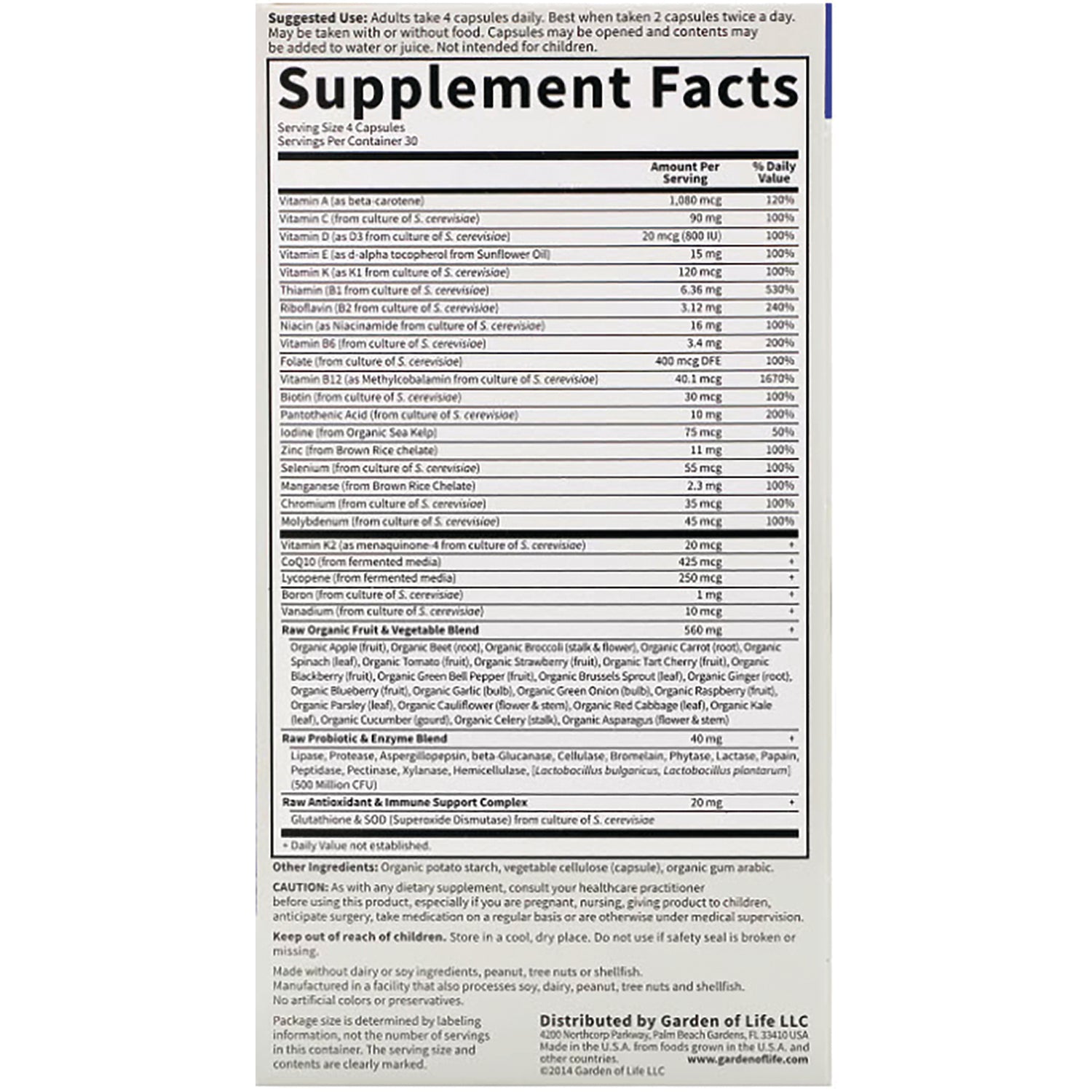GLF033 | Supplement Facts panel and ingredients list showing serving size, amounts per serving, and cautions