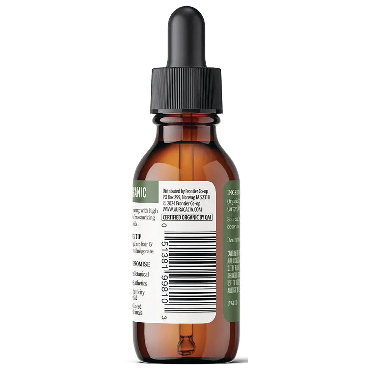 ARC100 | amber glass dropper bottle back view with barcode and ingredient label