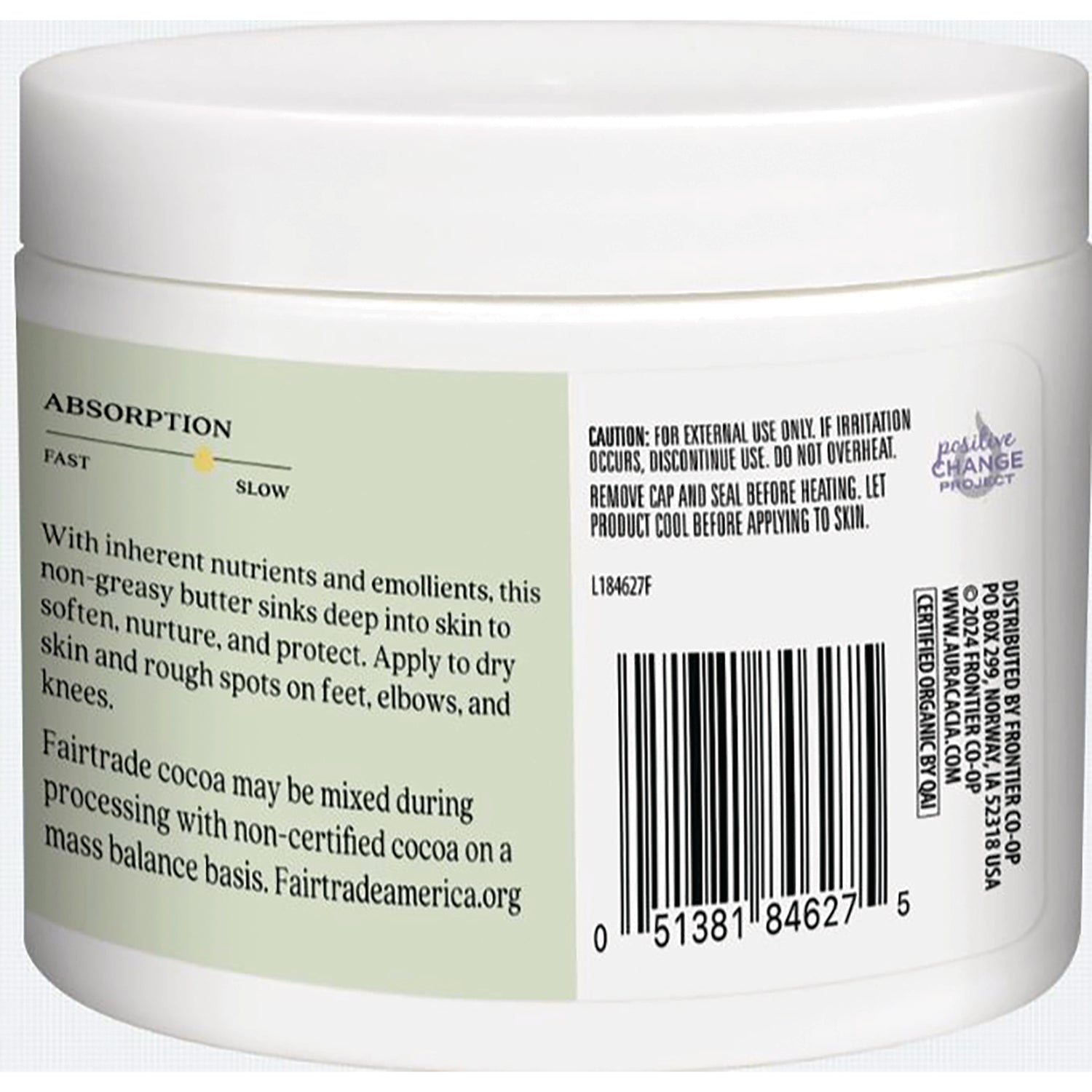 ARC186 | Back label of white jar showing absorption chart, caution text and barcode