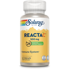 SLR398 | Solaray ReactaC 500 mg supplement bottle front, Patented 24 Hour Support, Immune System, 60 vegcaps